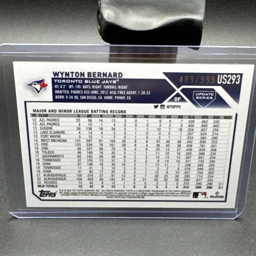 2023 Topps Update Wynton Bernard Blue Foil RC #US293 Serial Numbered 489/999